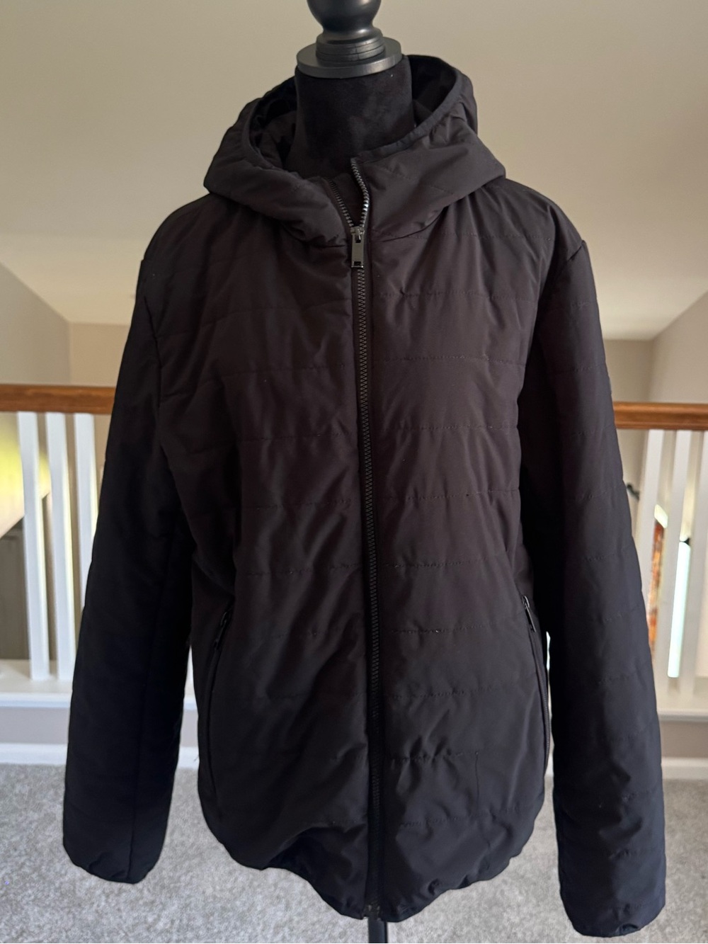 DKNY sleek mid-weight hooded jacket Black Medium